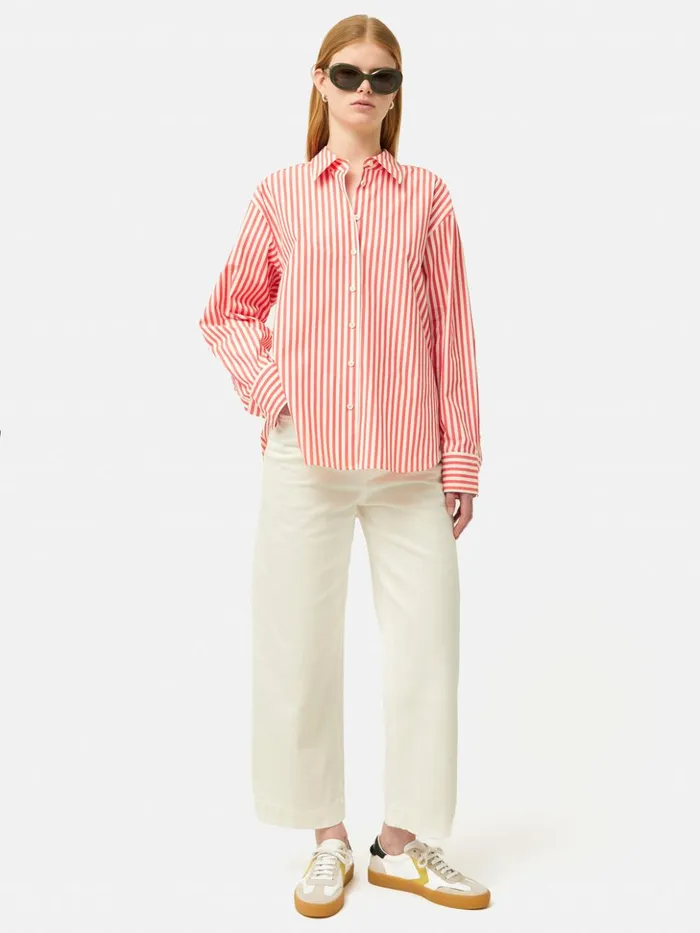 Jigsaw Cotton Poplin Stripe Shirt Coral Women Shirts and Tops