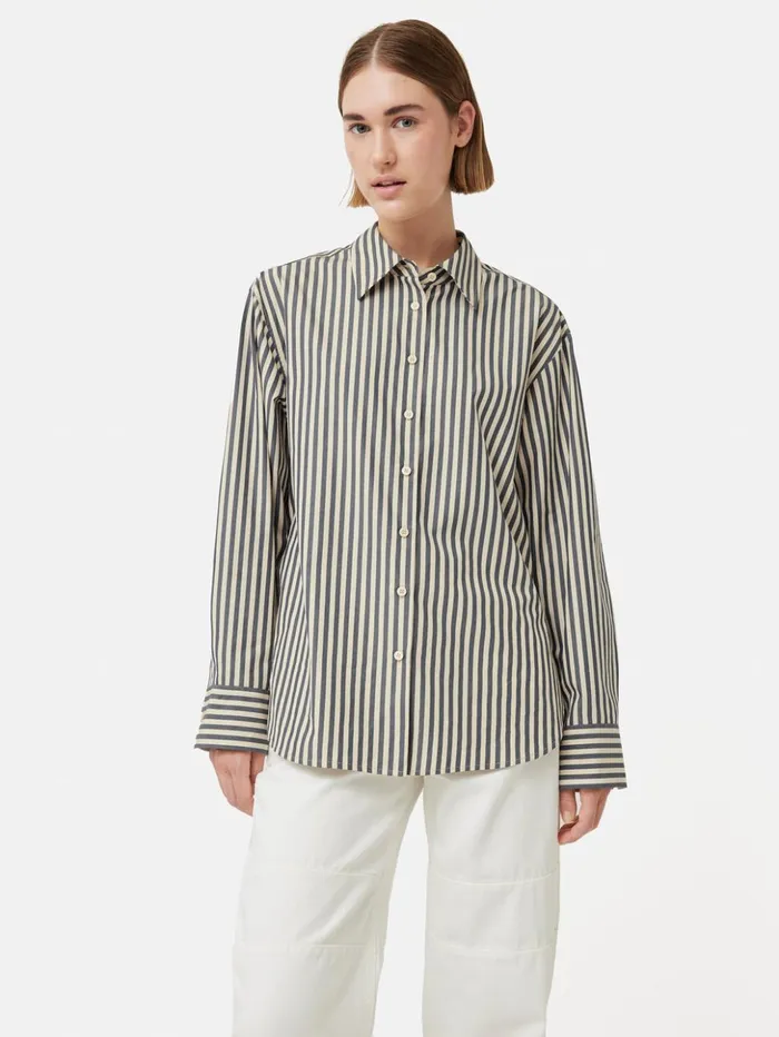 Jigsaw Cotton Poplin Stripe Shirt Cream Women Shirts and Tops