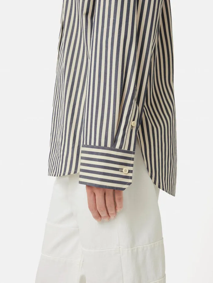 Jigsaw Cotton Poplin Stripe Shirt Cream Women Shirts and Tops