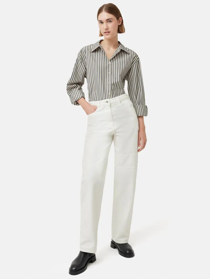 Jigsaw Cotton Poplin Stripe Shirt Cream Women Shirts and Tops