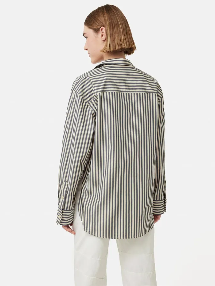 Jigsaw Cotton Poplin Stripe Shirt Cream Women Shirts and Tops