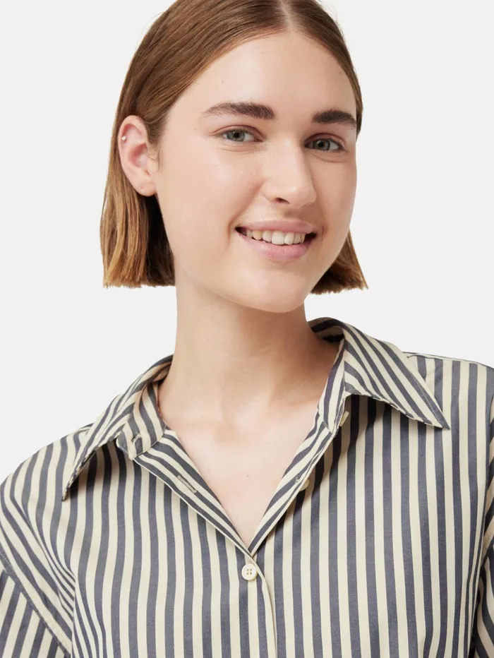 Jigsaw Cotton Poplin Stripe Shirt Cream Women Shirts and Tops