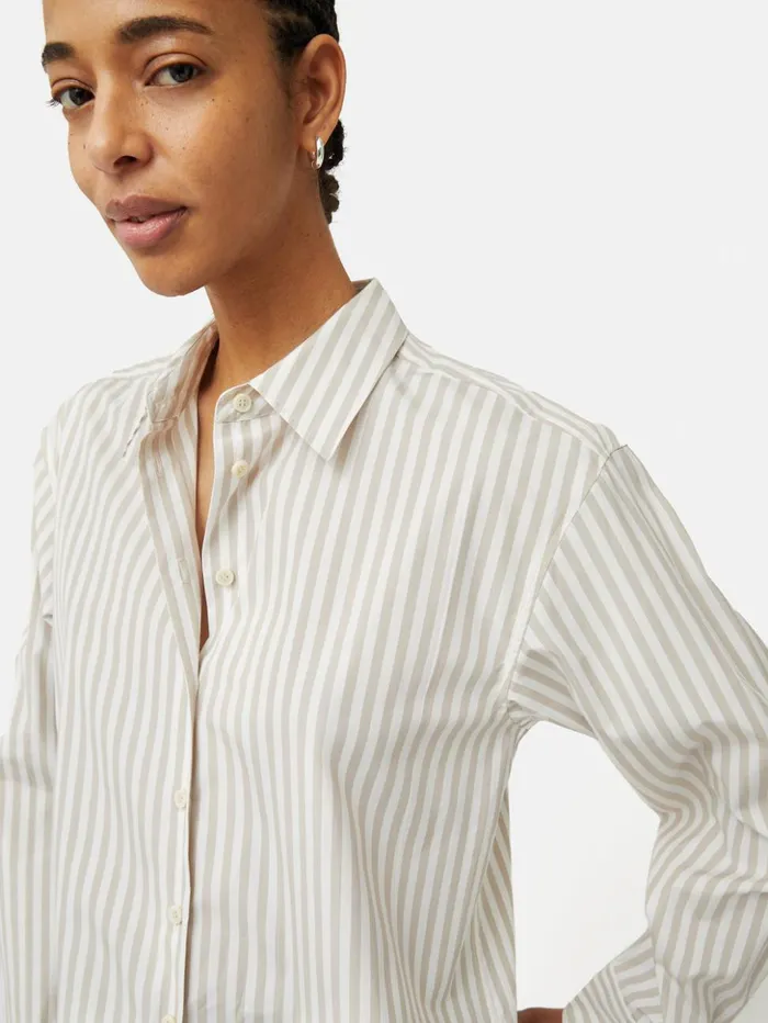 Jigsaw Cotton Poplin Stripe Shirt Taupe Women Shirts and Tops