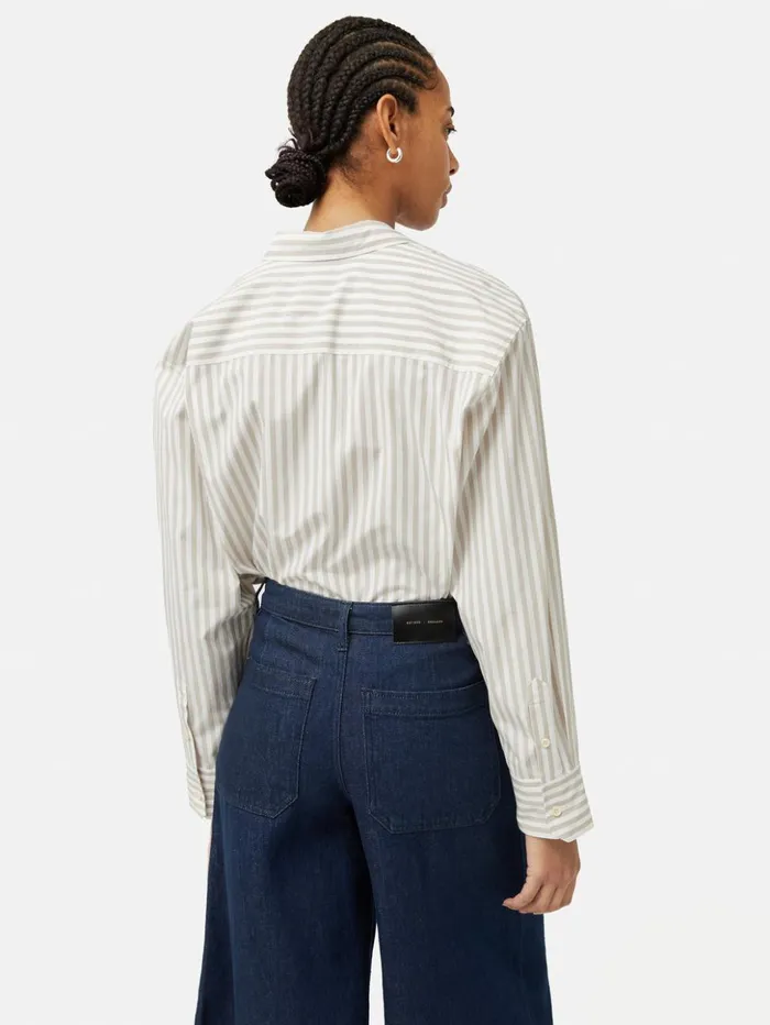 Jigsaw Cotton Poplin Stripe Shirt Taupe Women Shirts and Tops