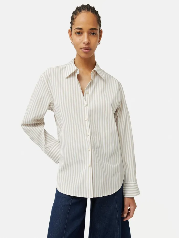 Jigsaw Cotton Poplin Stripe Shirt Taupe Women Shirts and Tops
