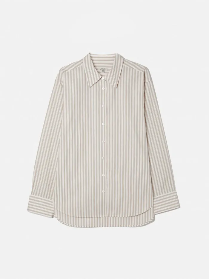 Jigsaw Cotton Poplin Stripe Shirt Taupe Women Shirts and Tops