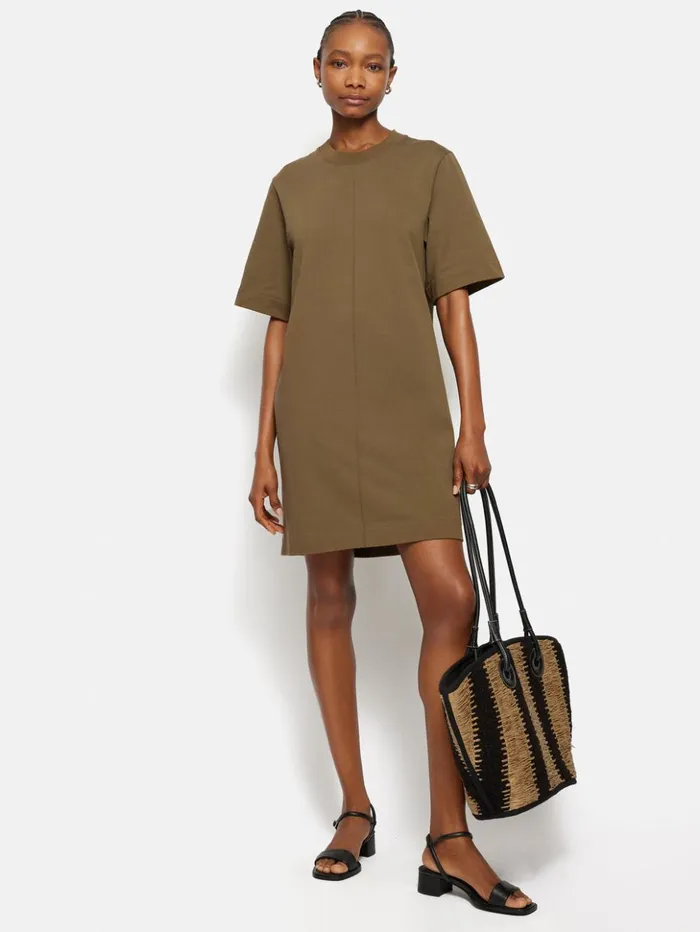 Jigsaw Cotton Riley TShirt Dress Khaki Women Dresses and Jumpsuits