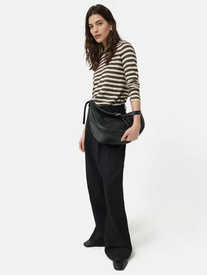 Jigsaw Cotton Slub Stripe Long Sleeve Tee Brown Women Shirts and Tops