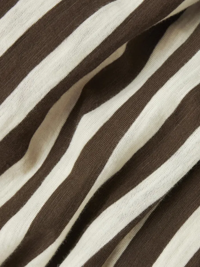 Jigsaw Cotton Slub Stripe Long Sleeve Tee Brown Women Shirts and Tops