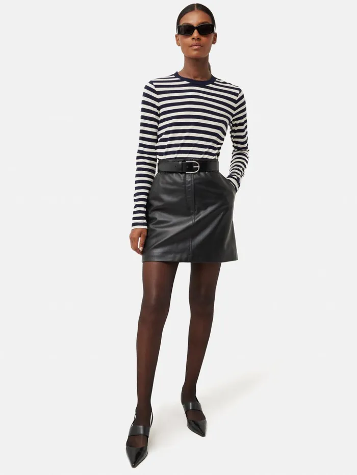 Jigsaw Cotton Slub Stripe Long Sleeve Tee Navy Women Shirts and Tops