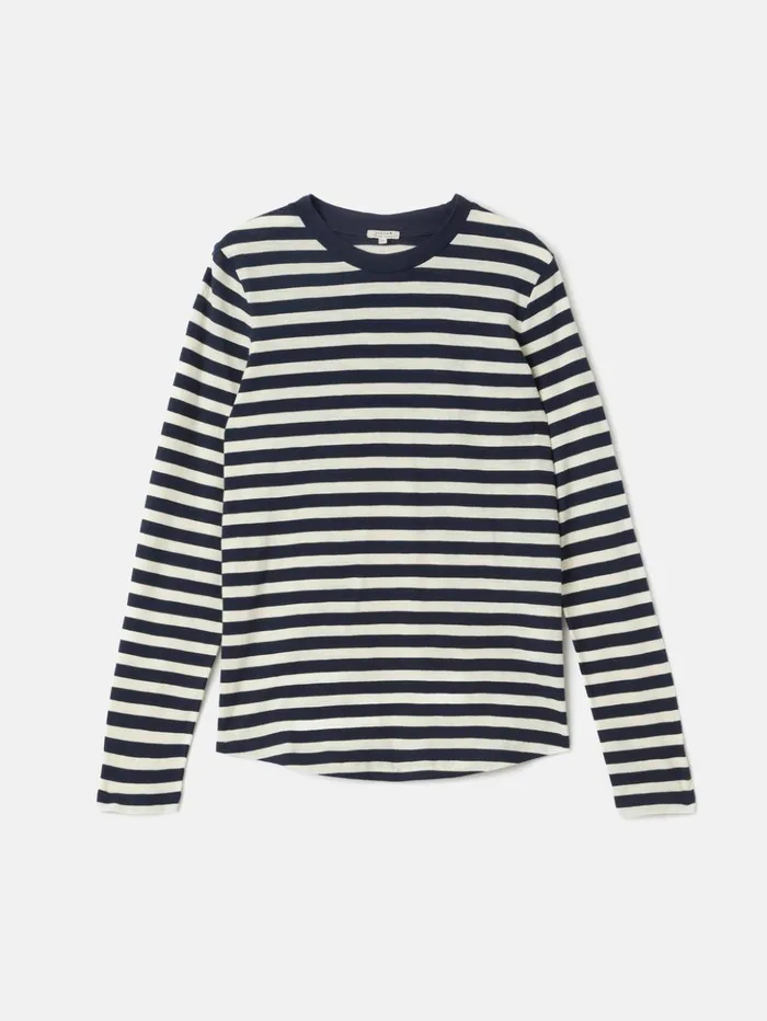 Jigsaw Cotton Slub Stripe Long Sleeve Tee Navy Women Shirts and Tops
