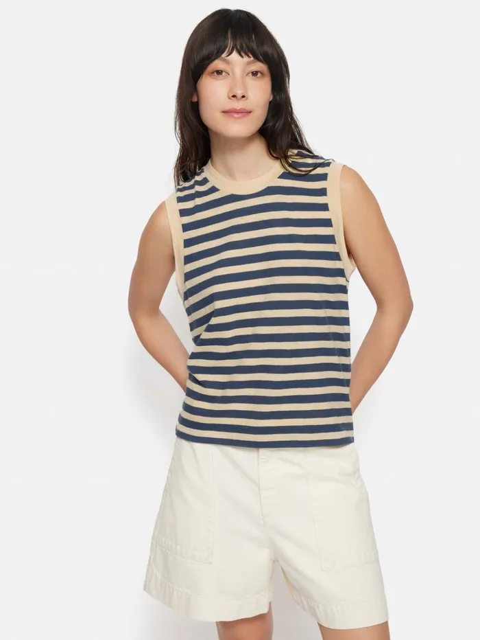 Jigsaw Cotton Slub Stripe Tank Blue Women Shirts and Tops