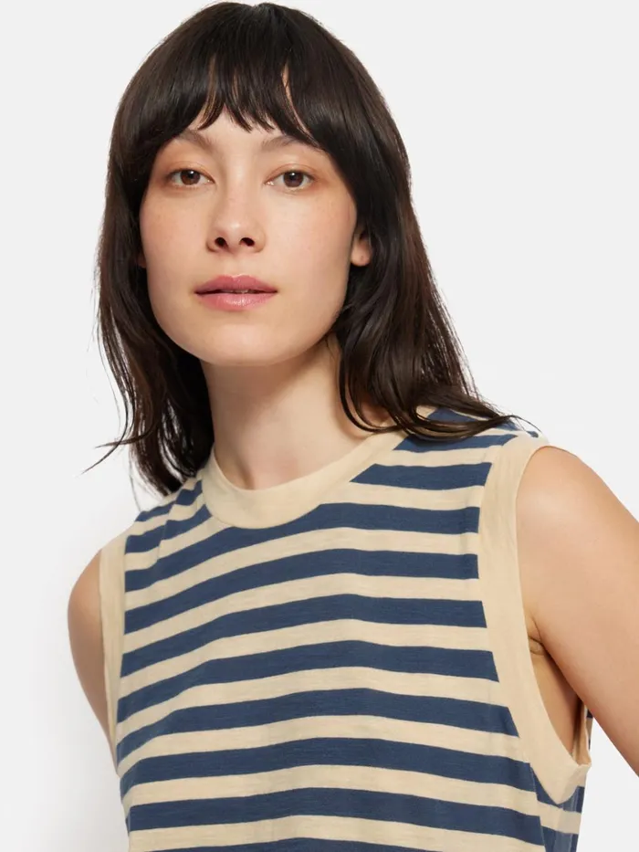 Jigsaw Cotton Slub Stripe Tank Blue Women Shirts and Tops