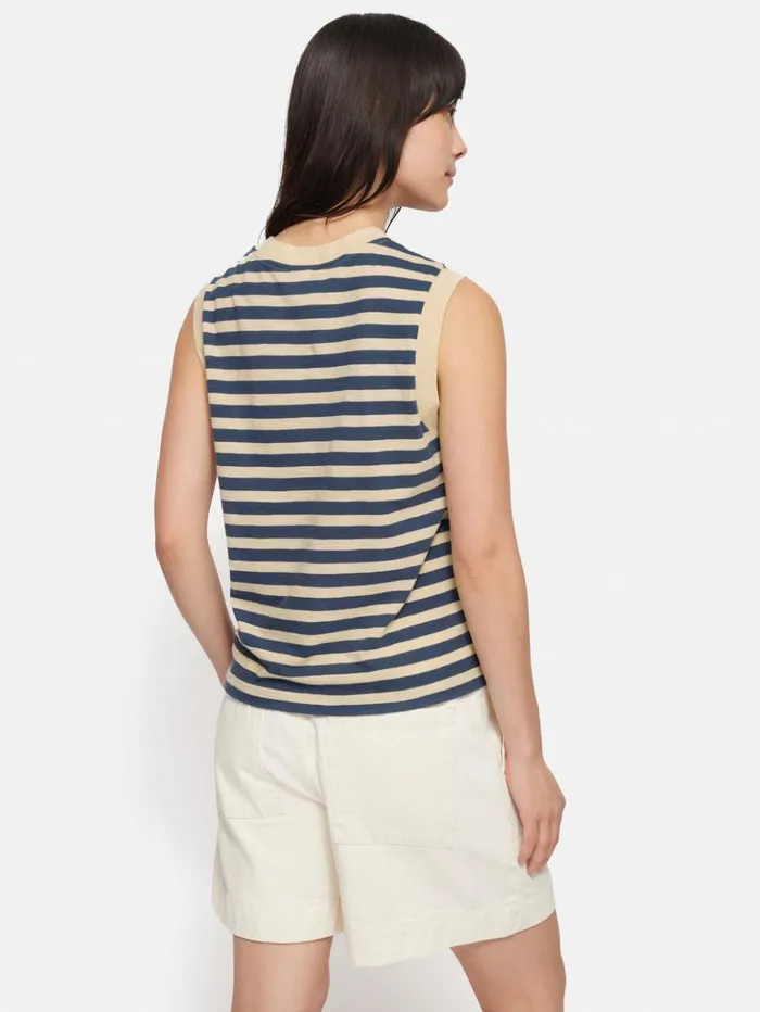 Jigsaw Cotton Slub Stripe Tank Blue Women Shirts and Tops