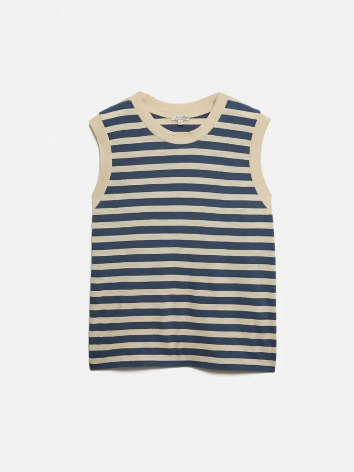 Jigsaw Cotton Slub Stripe Tank Blue Women Shirts and Tops