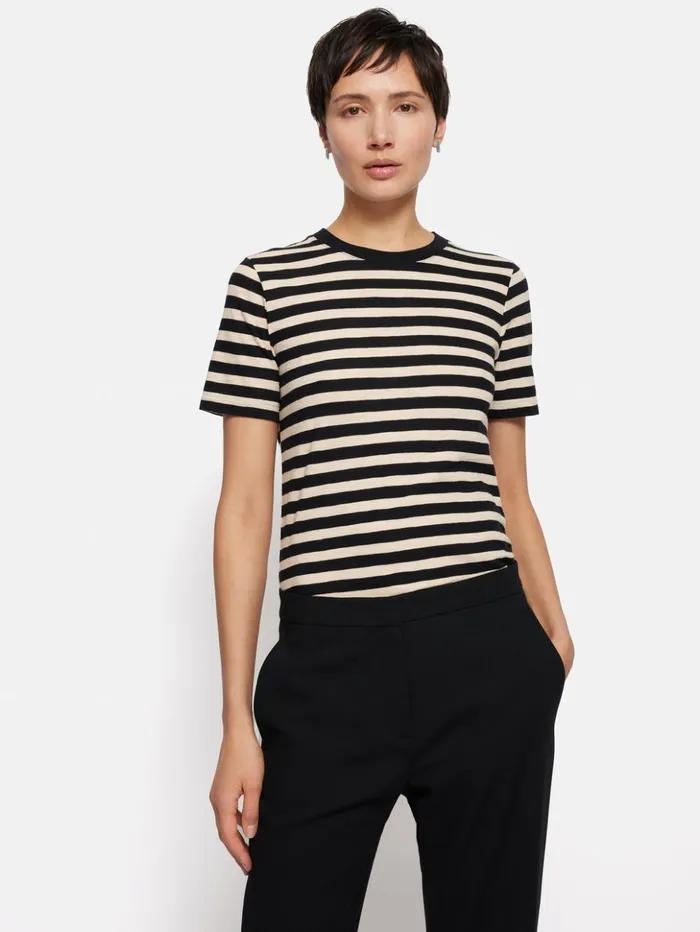 Jigsaw Cotton Slub Stripe Tee Black Women Shirts and Tops