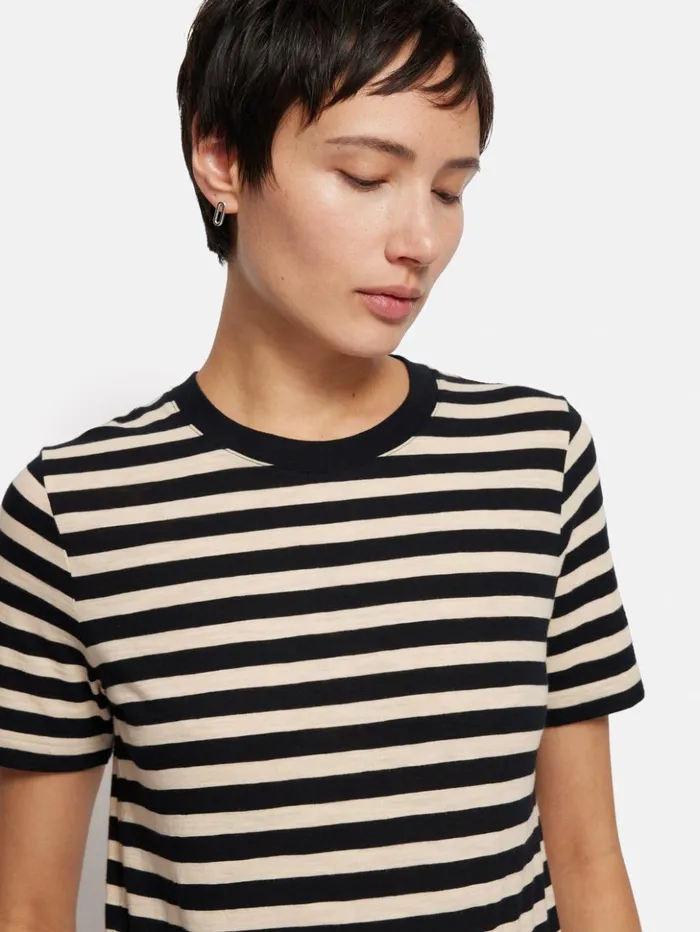 Jigsaw Cotton Slub Stripe Tee Black Women Shirts and Tops