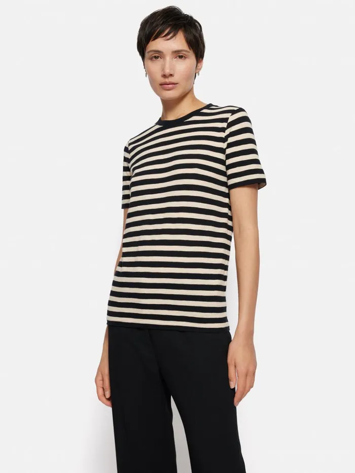 Jigsaw Cotton Slub Stripe Tee Black Women Shirts and Tops
