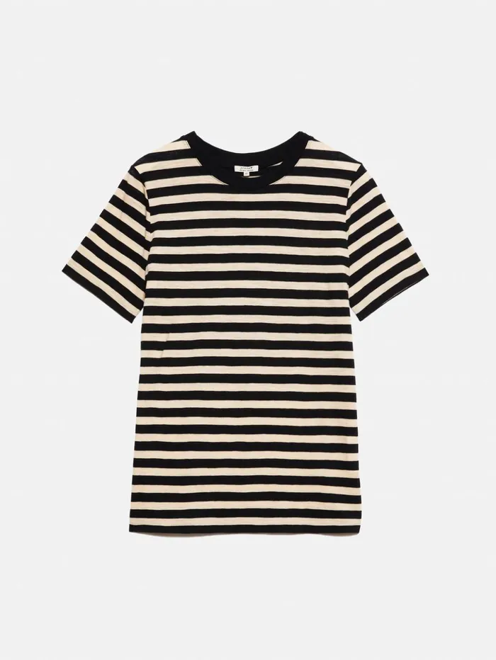 Jigsaw Cotton Slub Stripe Tee Black Women Shirts and Tops