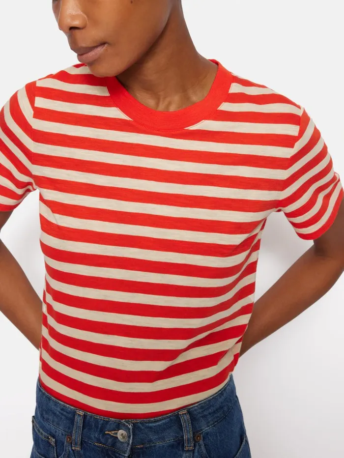 Jigsaw Cotton Slub Stripe Tee Red Women Shirts and Tops