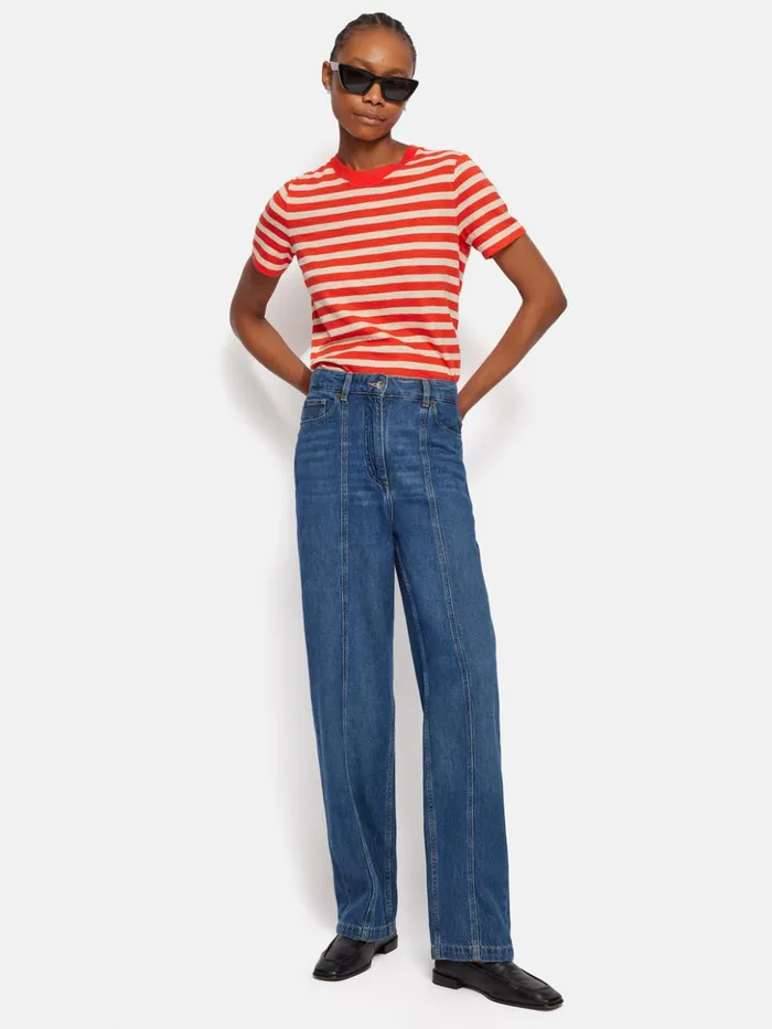 Jigsaw Cotton Slub Stripe Tee Red Women Shirts and Tops