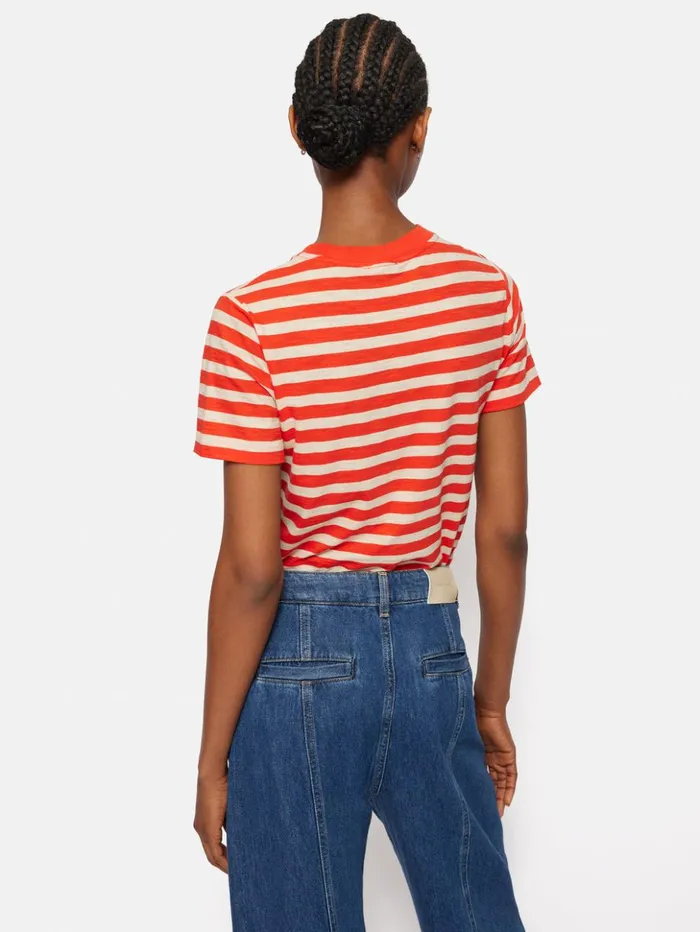 Jigsaw Cotton Slub Stripe Tee Red Women Shirts and Tops