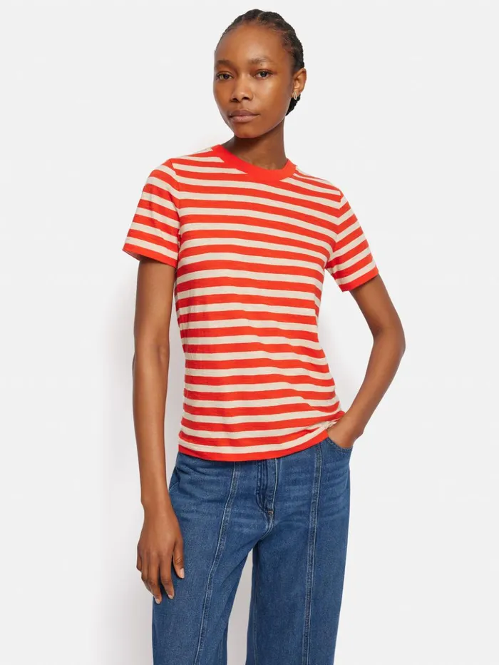 Jigsaw Cotton Slub Stripe Tee Red Women Shirts and Tops