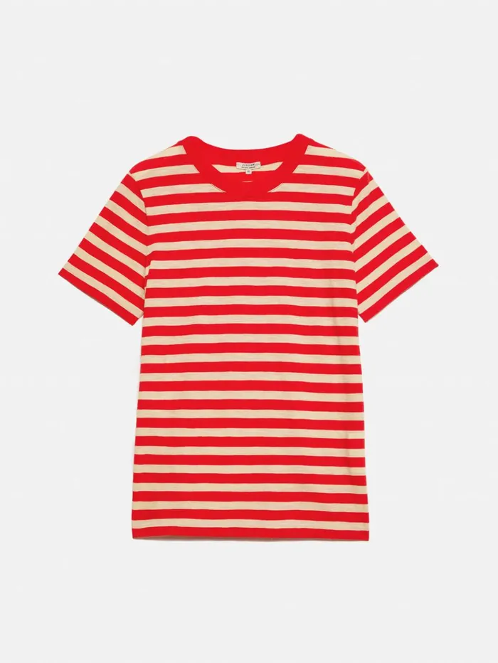 Jigsaw Cotton Slub Stripe Tee Red Women Shirts and Tops
