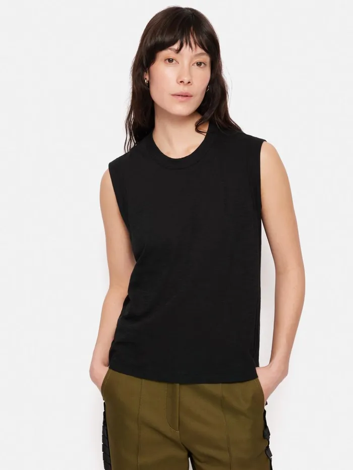 Jigsaw Cotton Slub Tank Top Black Women Shirts and Tops