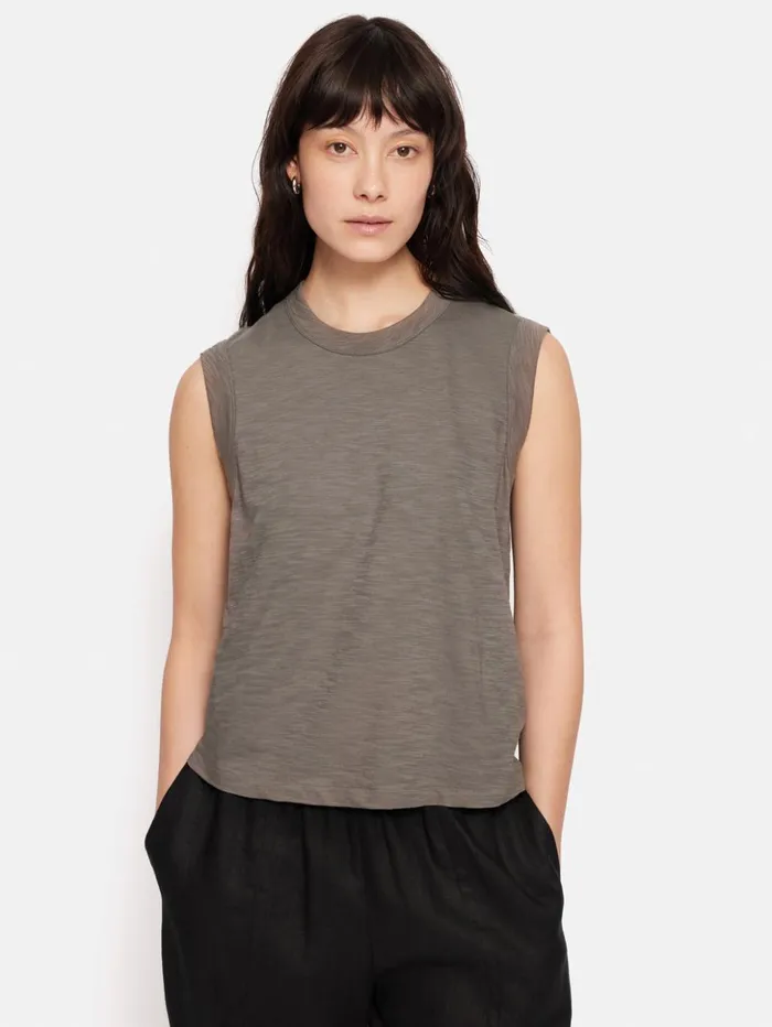 Jigsaw Cotton Slub Tank Top Brown Women Shirts and Tops
