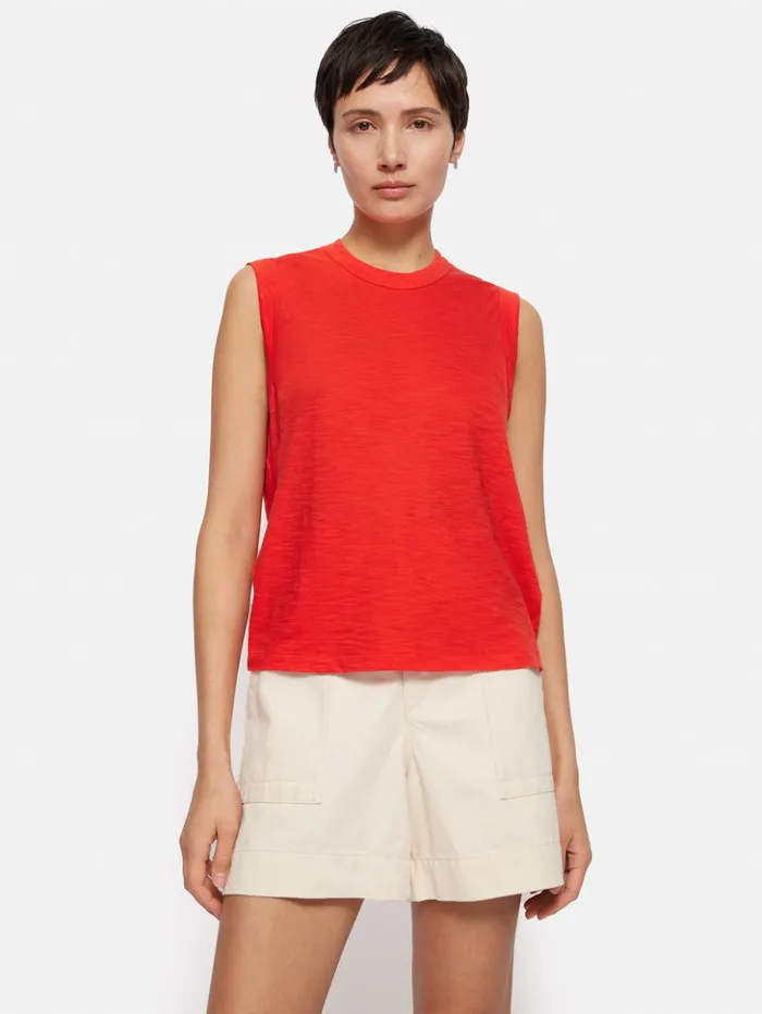 Jigsaw Cotton Slub Tank Top Red Women Shirts and Tops