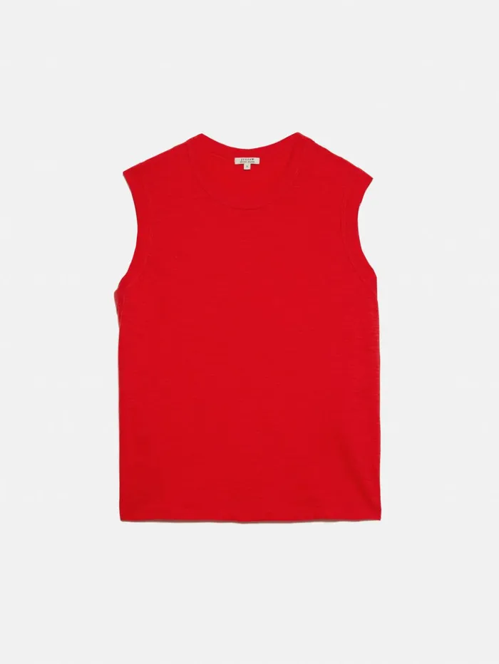 Jigsaw Cotton Slub Tank Top Red Women Shirts and Tops