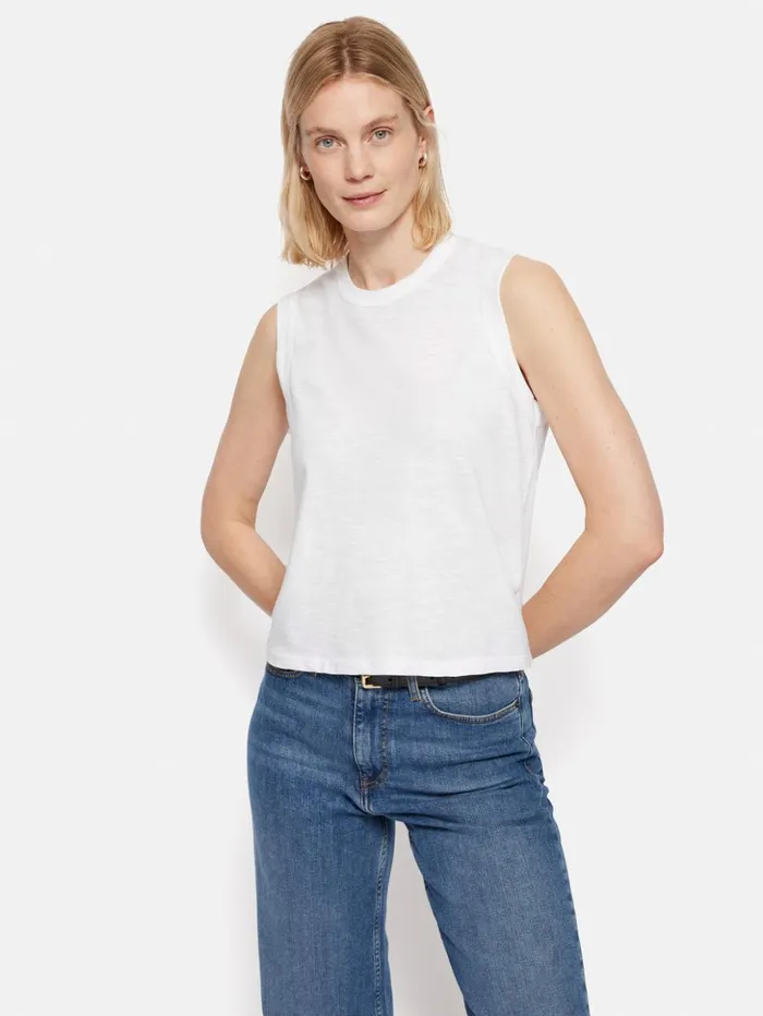 Jigsaw Cotton Slub Tank Top White Women Shirts and Tops