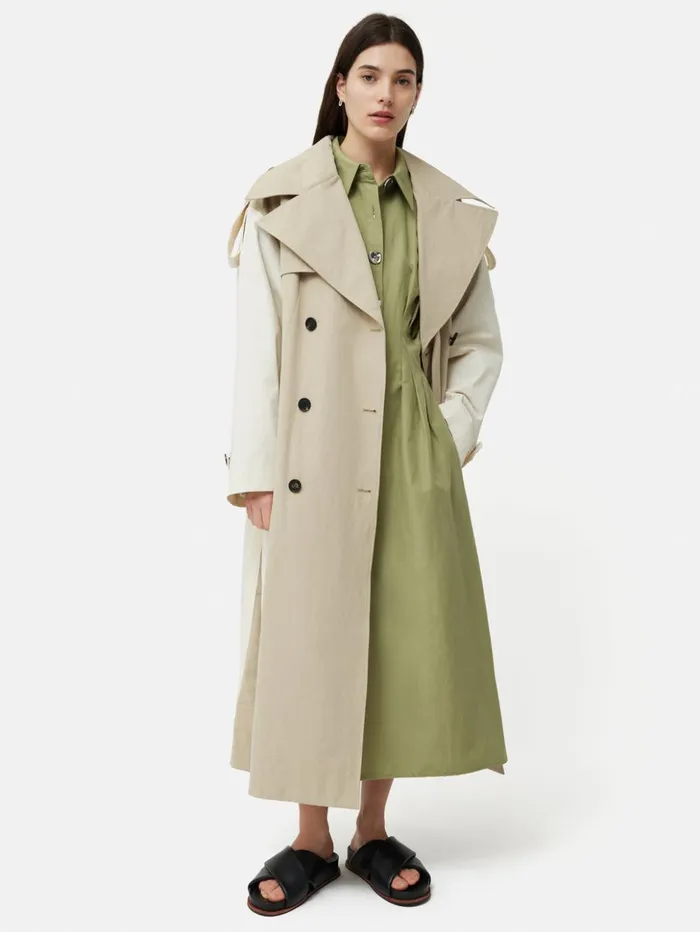 Jigsaw Cotton Stitched Pleat Dress Green Women Dresses and Jumpsuits