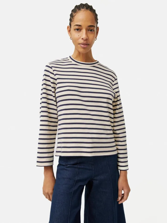 Jigsaw Cotton Stripe Sweatshirt Navy Women Shirts and Tops