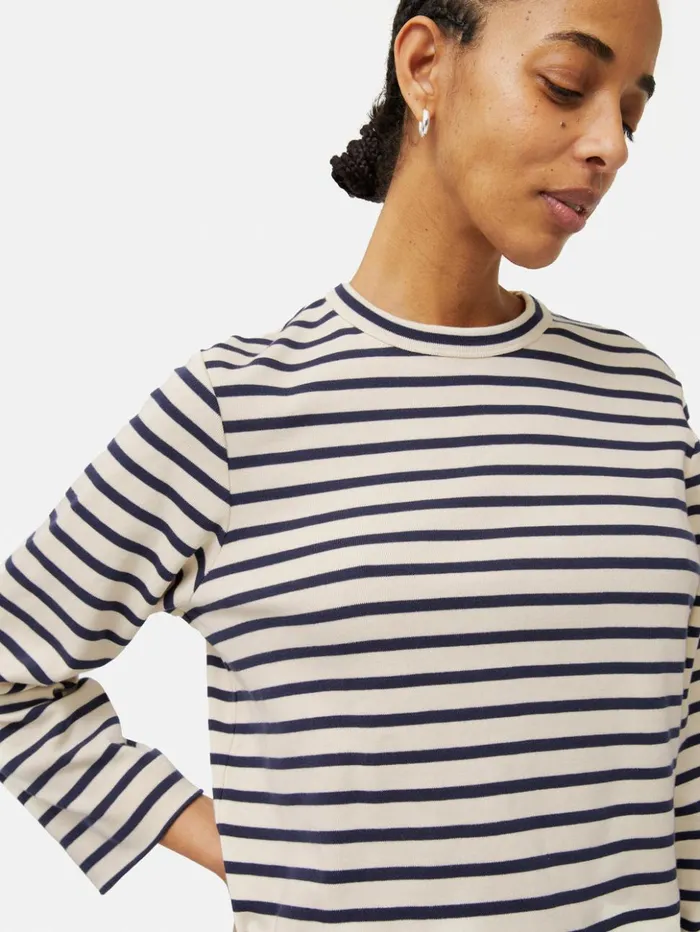 Jigsaw Cotton Stripe Sweatshirt Navy Women Shirts and Tops