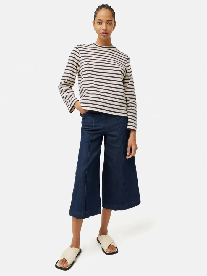 Jigsaw Cotton Stripe Sweatshirt Navy Women Shirts and Tops