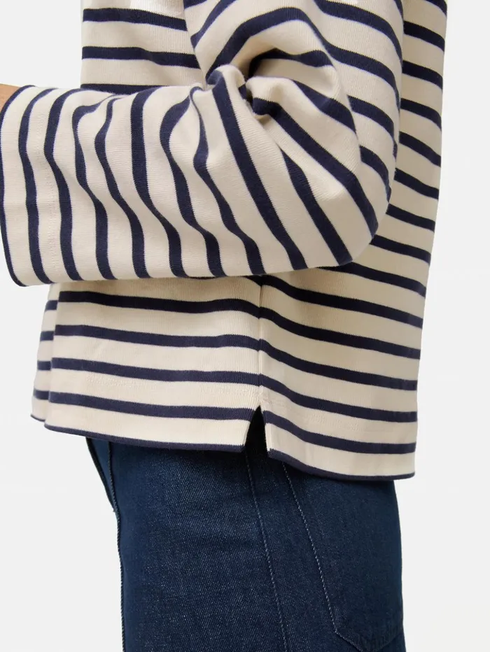 Jigsaw Cotton Stripe Sweatshirt Navy Women Shirts and Tops
