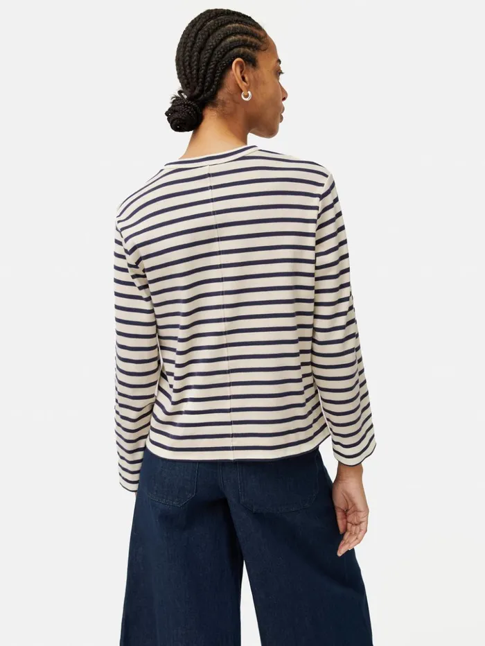 Jigsaw Cotton Stripe Sweatshirt Navy Women Shirts and Tops