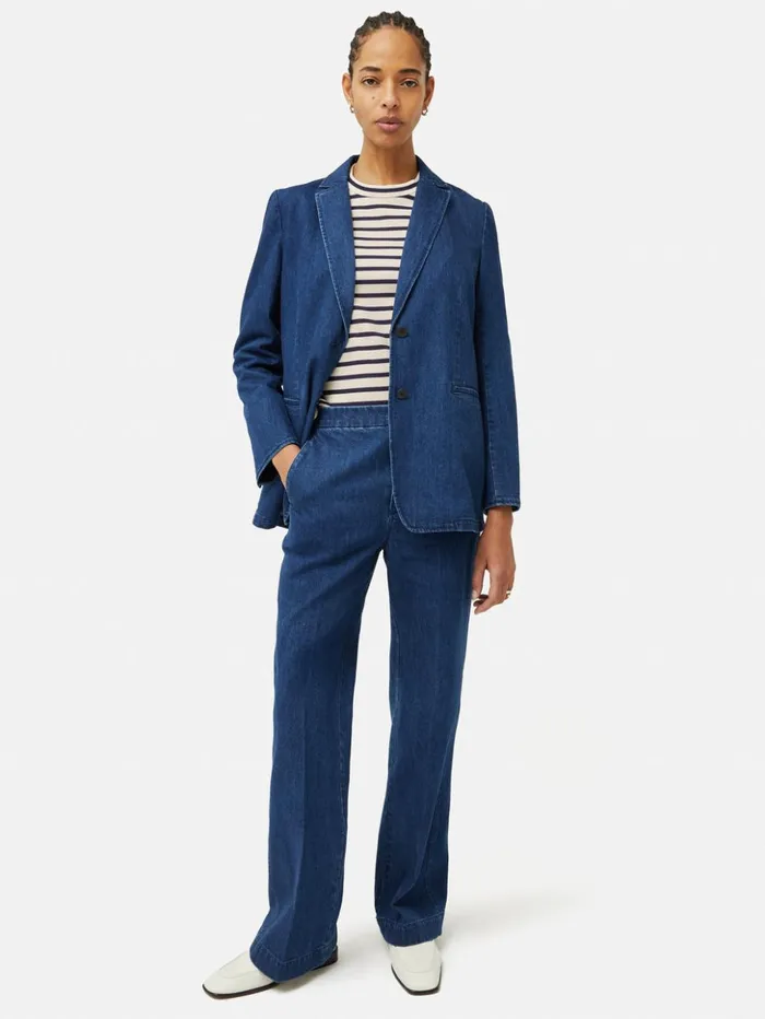 Jigsaw Cotton Stripe Sweatshirt Navy Women Shirts and Tops