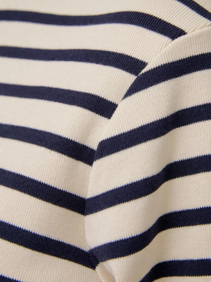 Jigsaw Cotton Stripe Sweatshirt Navy Women Shirts and Tops