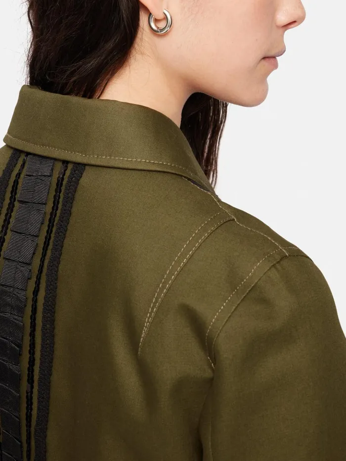 Jigsaw Cotton Trim Detail Jacket Khaki Women Coats and Jackets