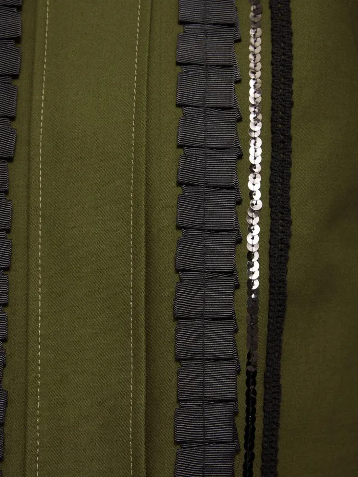 Jigsaw Cotton Trim Detail Jacket Khaki Women Coats and Jackets