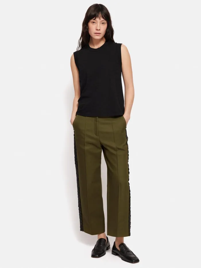 Jigsaw Cotton Trim Detail Trouser Khaki Women Trousers