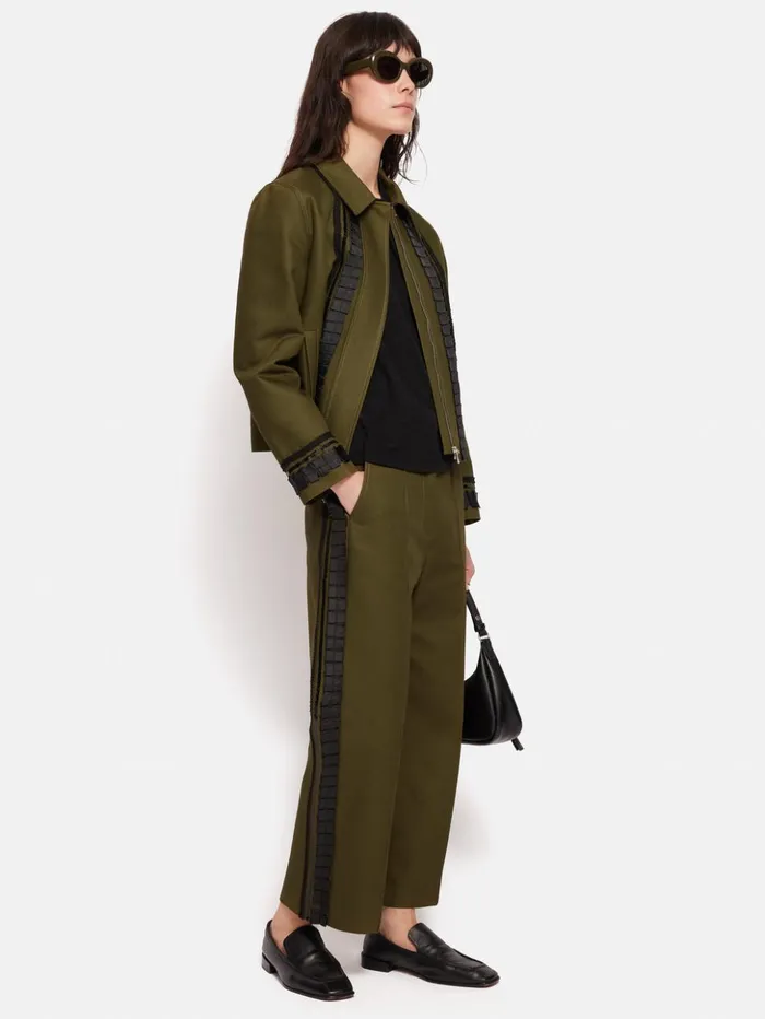 Jigsaw Cotton Trim Detail Trouser Khaki Women Trousers