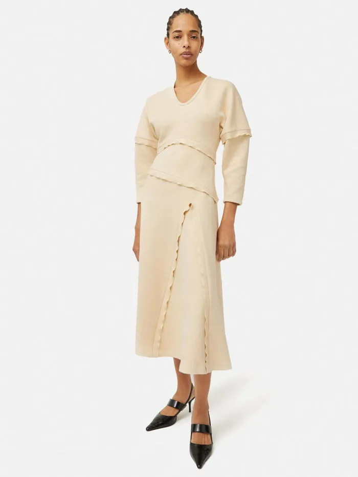 Jigsaw Crepe Scoop Neck Dress Cream Women Dresses and Jumpsuits