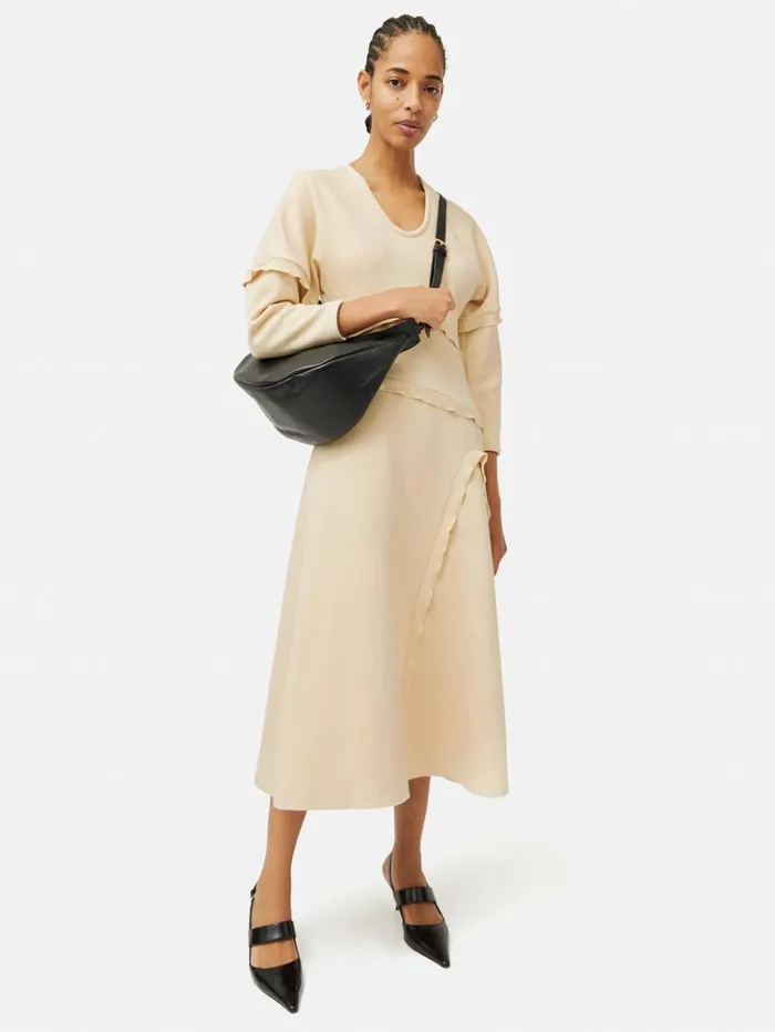 Jigsaw Crepe Scoop Neck Dress Cream Women Dresses and Jumpsuits