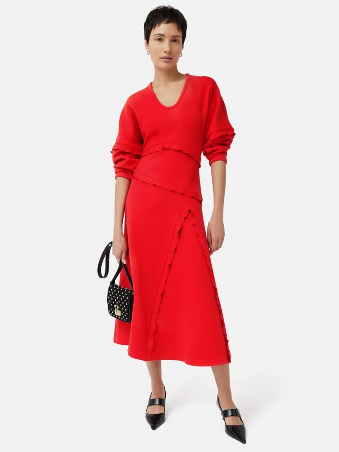 Jigsaw Crepe Scoop Neck Dress Red Women Dresses and Jumpsuits
