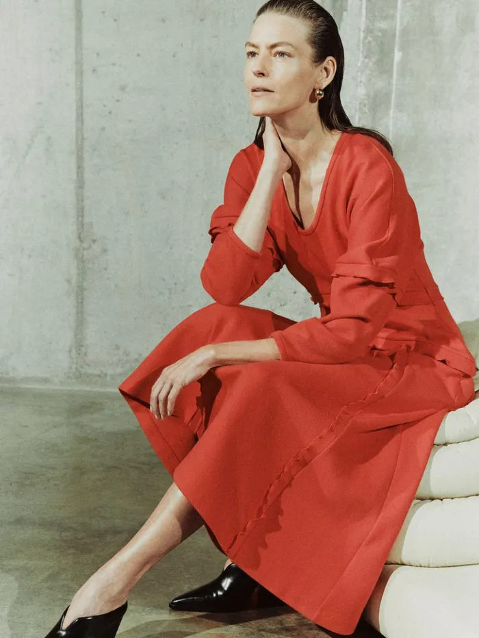 Jigsaw Crepe Scoop Neck Dress Red Women Dresses and Jumpsuits