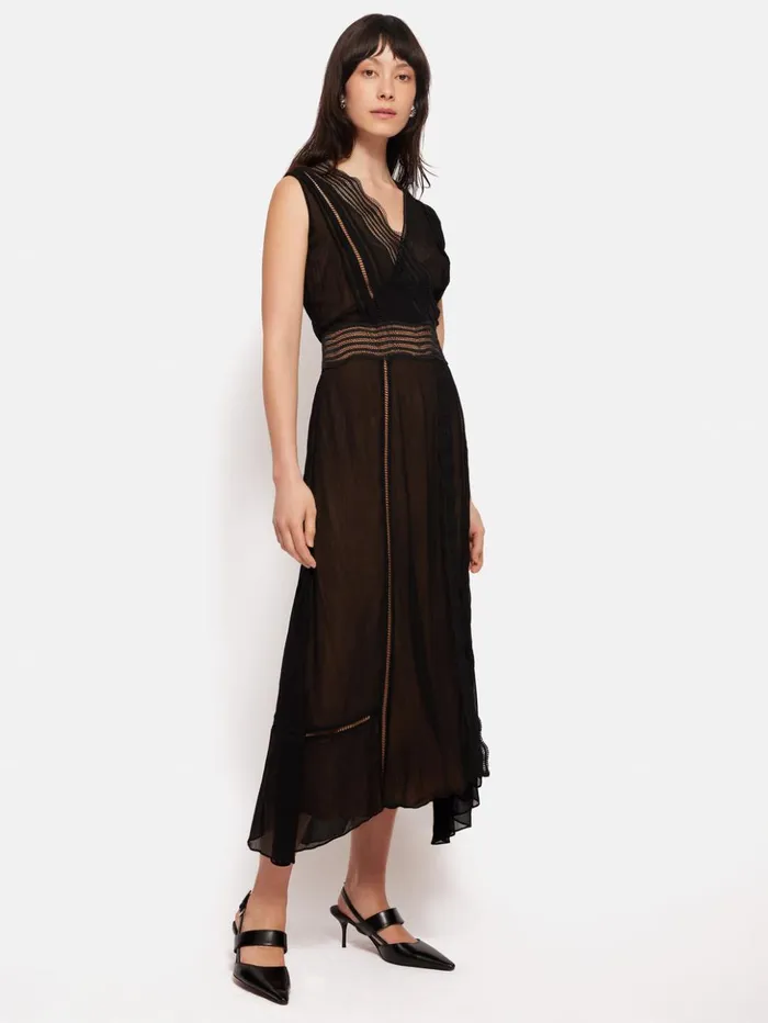 Jigsaw Crinkle Lace Trim Dress Black Women Dresses and Jumpsuits